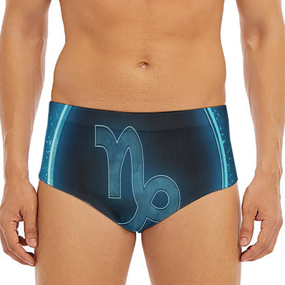 Blue Capricorn Zodiac Sign Print Men's Triangle Swim Briefs