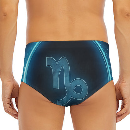 Blue Capricorn Zodiac Sign Print Men's Triangle Swim Briefs