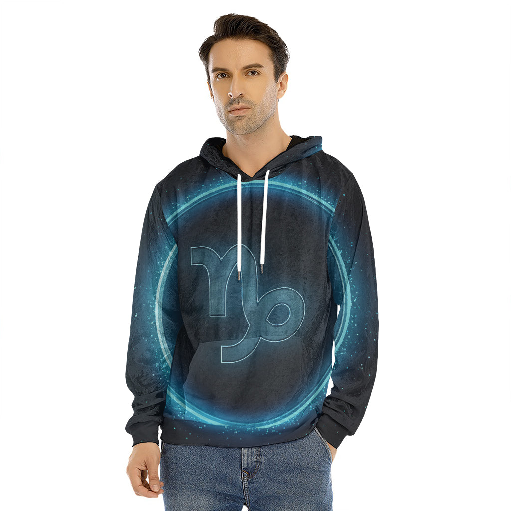 Blue Capricorn Zodiac Sign Print Men's Velvet Pullover Hoodie
