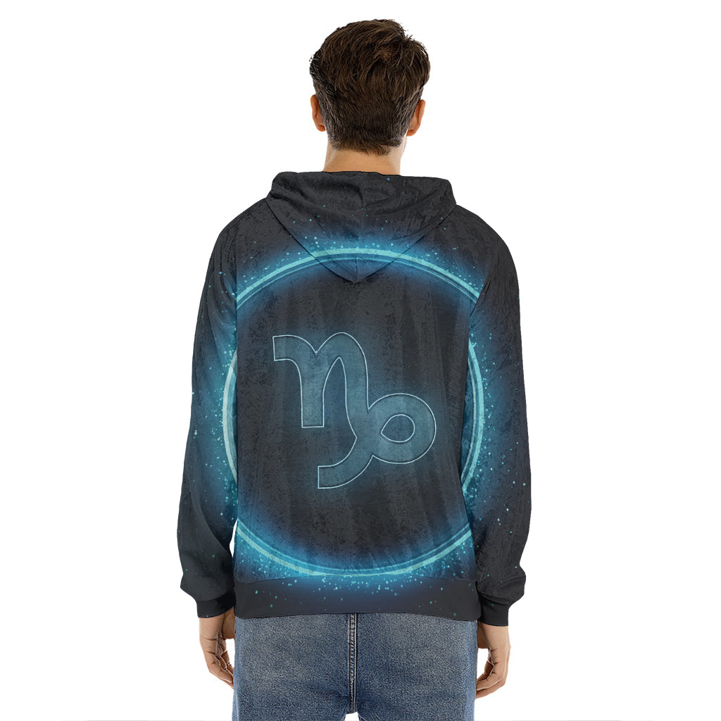 Blue Capricorn Zodiac Sign Print Men's Velvet Pullover Hoodie