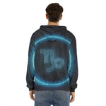 Blue Capricorn Zodiac Sign Print Men's Velvet Pullover Hoodie