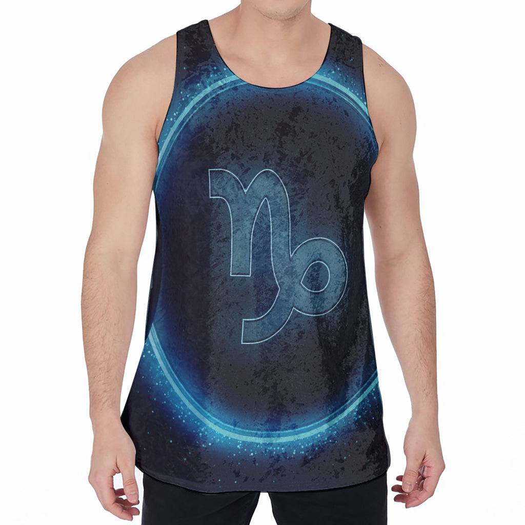 Blue Capricorn Zodiac Sign Print Men's Velvet Tank Top