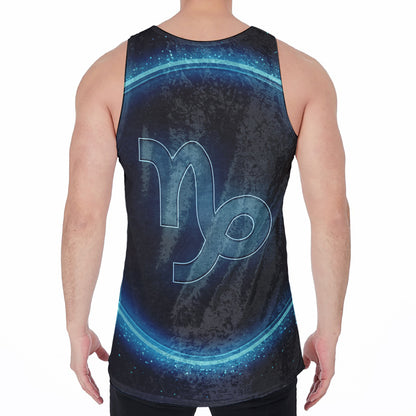 Blue Capricorn Zodiac Sign Print Men's Velvet Tank Top