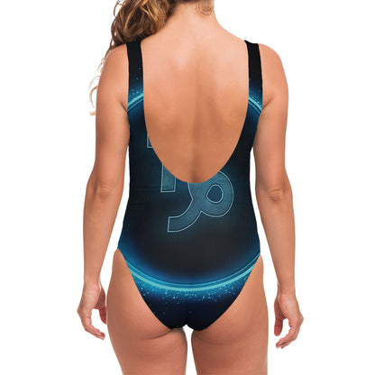 Blue Capricorn Zodiac Sign Print One Piece Swimsuit