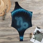 Blue Capricorn Zodiac Sign Print One Shoulder Bodysuit