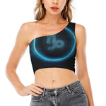 Blue Capricorn Zodiac Sign Print One Shoulder Crop Top