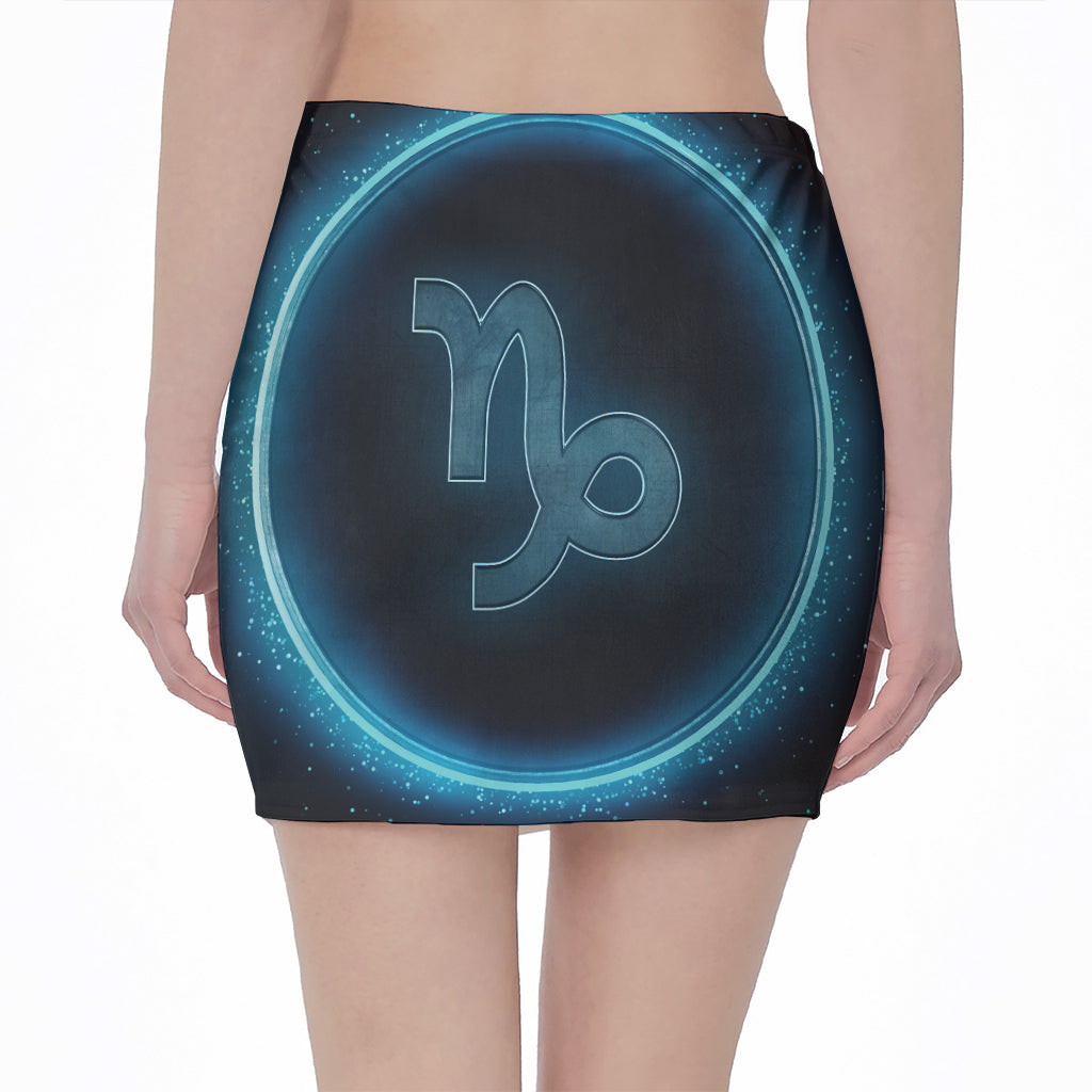 Blue Capricorn Zodiac Sign Print Pencil Mini Skirt