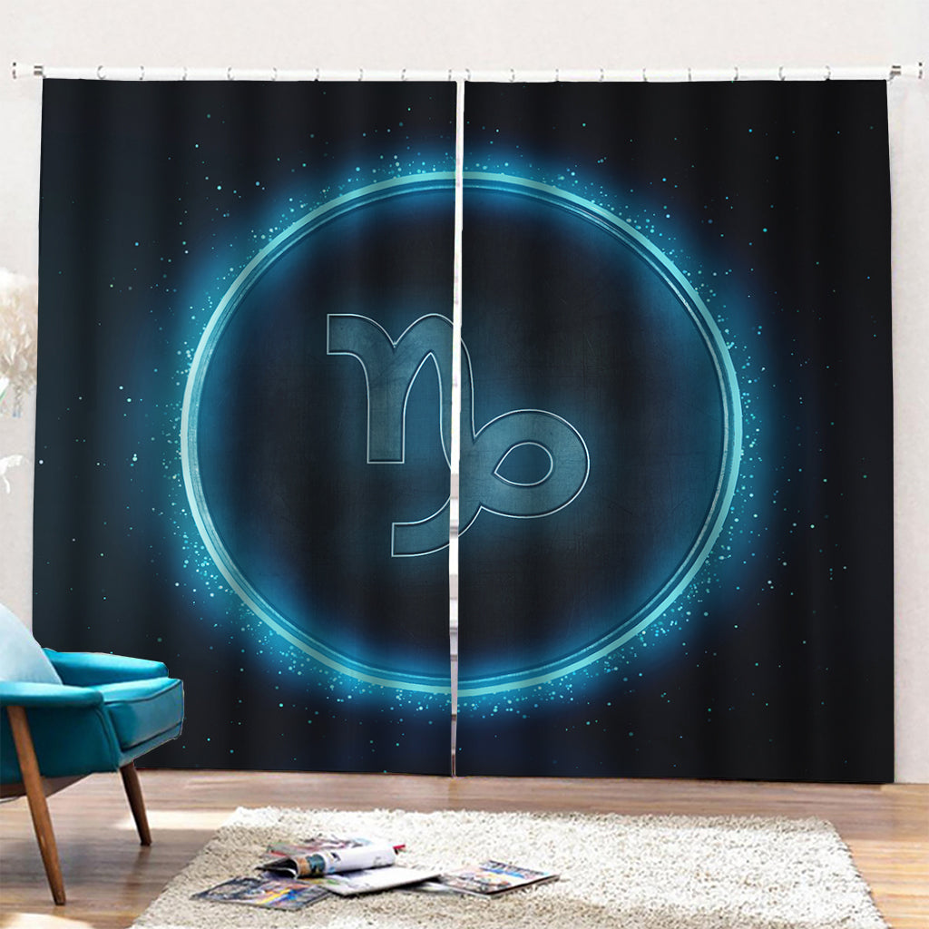 Blue Capricorn Zodiac Sign Print Pencil Pleat Curtains