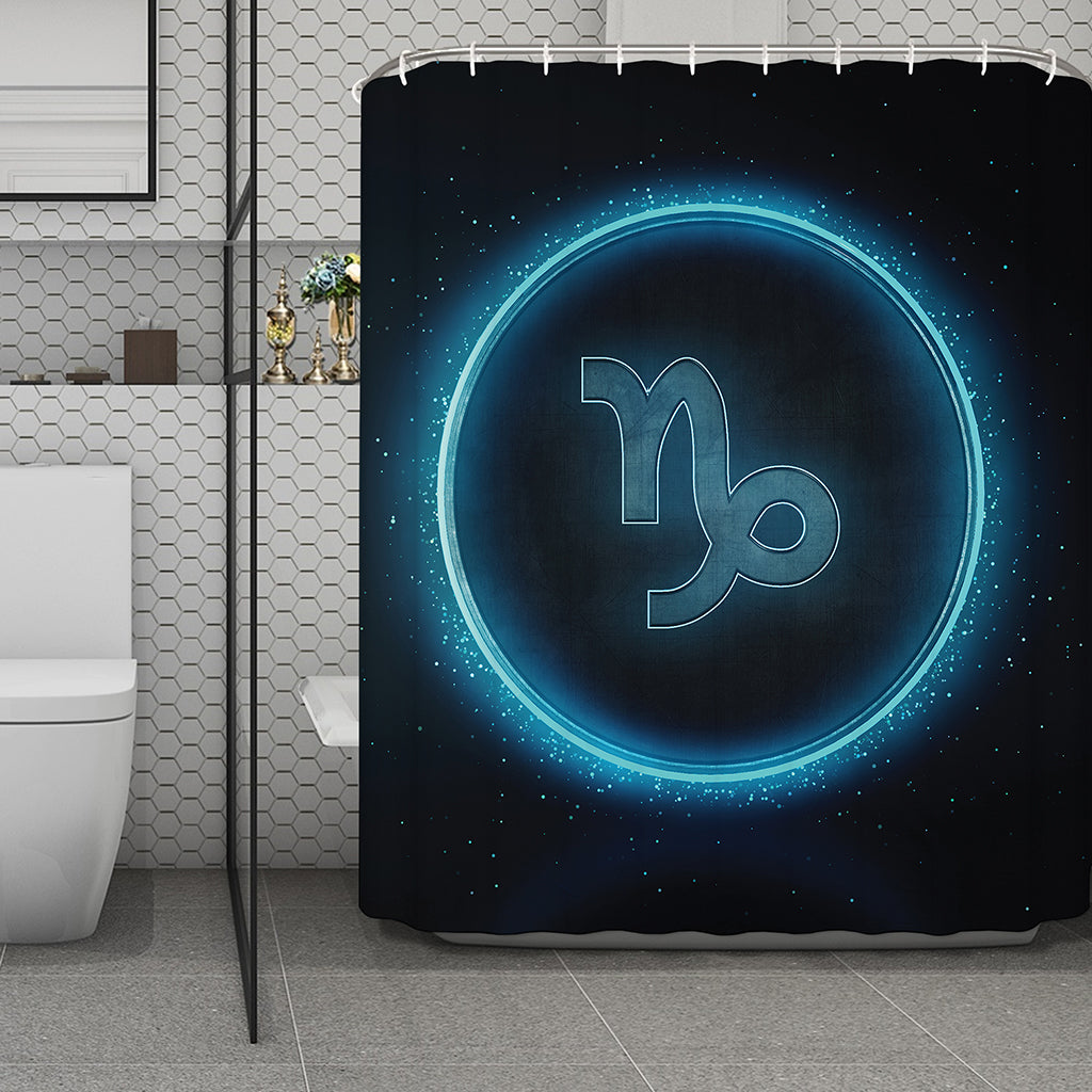 Blue Capricorn Zodiac Sign Print Polyester Shower Curtain