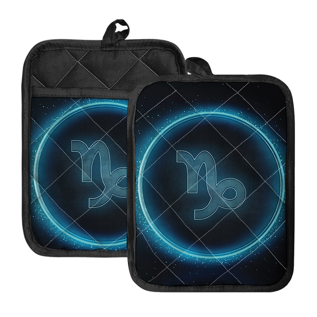 Blue Capricorn Zodiac Sign Print Pot Holders With Pocket
