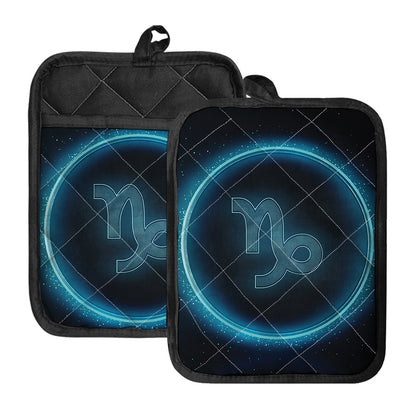 Blue Capricorn Zodiac Sign Print Pot Holders With Pocket