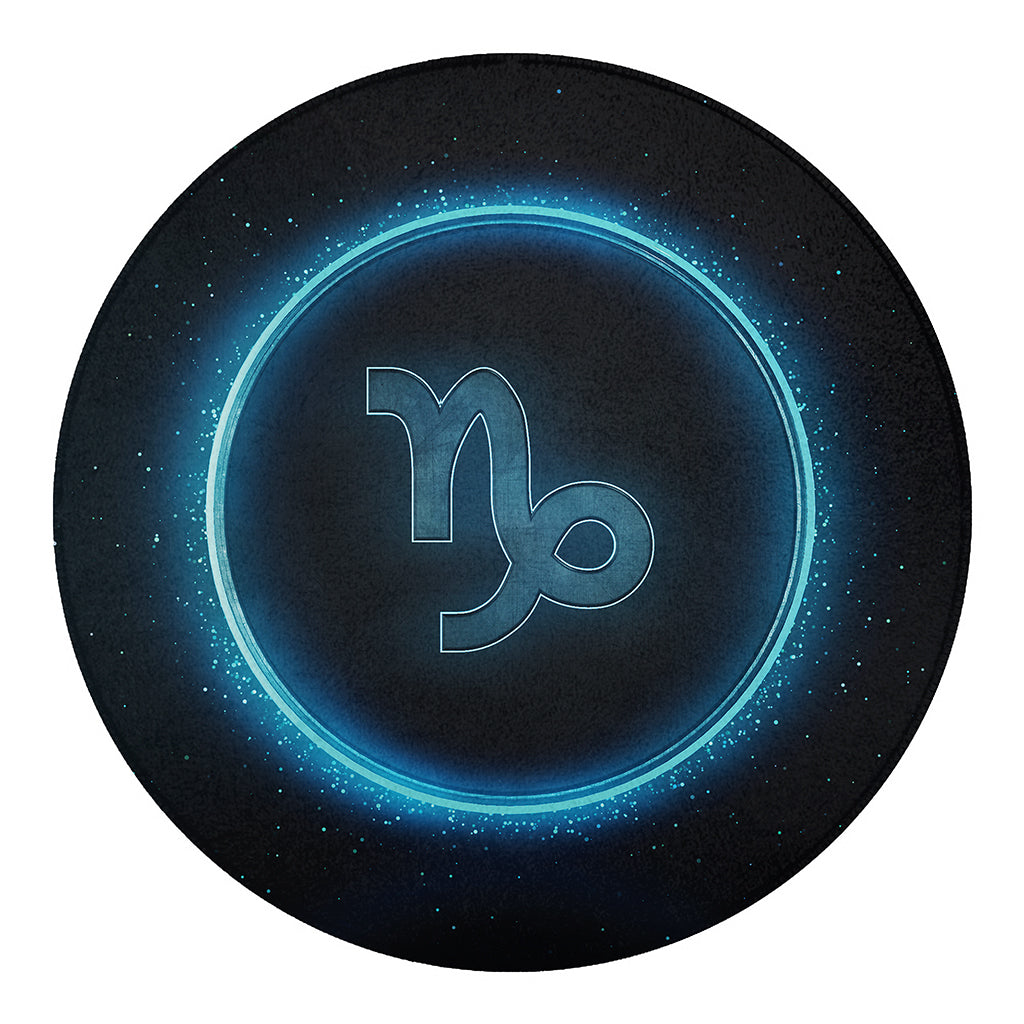 Blue Capricorn Zodiac Sign Print Round Blanket
