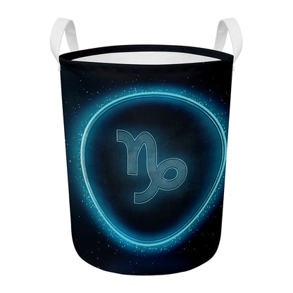 Blue Capricorn Zodiac Sign Print Round Laundry Basket