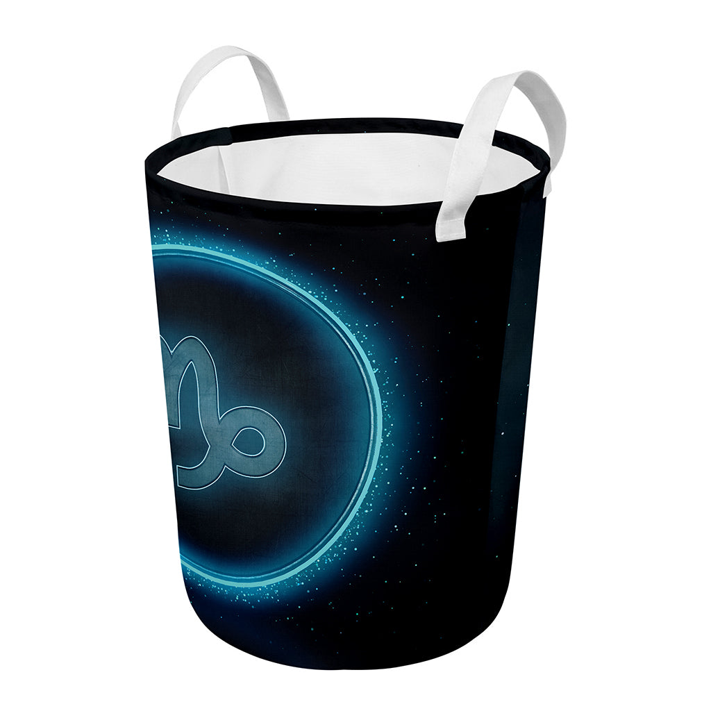 Blue Capricorn Zodiac Sign Print Round Laundry Basket