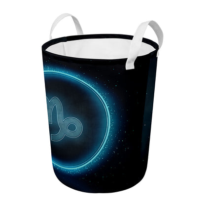 Blue Capricorn Zodiac Sign Print Round Laundry Basket