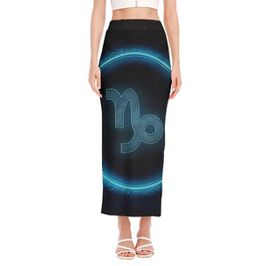 Blue Capricorn Zodiac Sign Print Side Slit Maxi Skirt