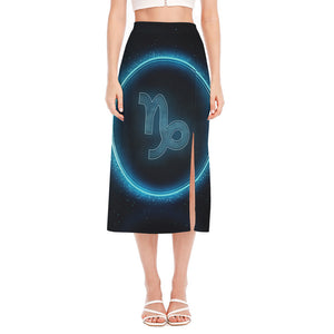 Blue Capricorn Zodiac Sign Print Side Slit Midi Skirt