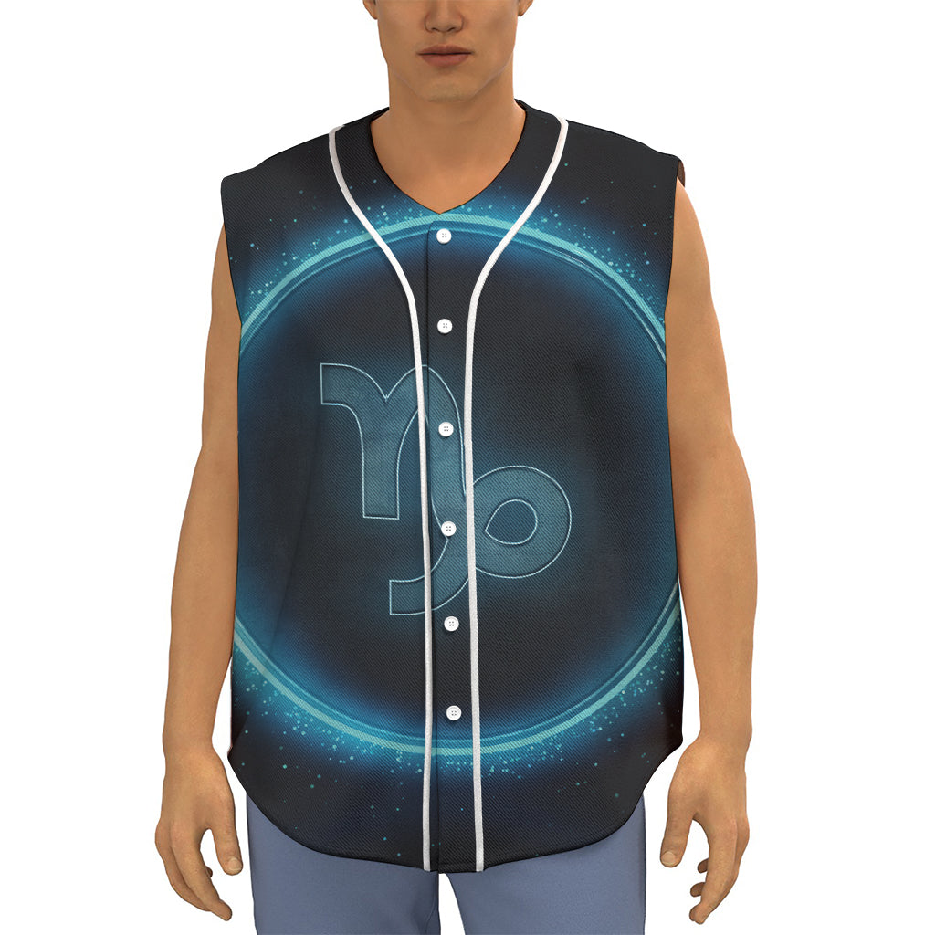 Blue Capricorn Zodiac Sign Print Sleeveless Baseball Jersey