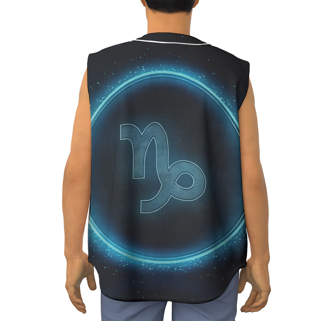 Blue Capricorn Zodiac Sign Print Sleeveless Baseball Jersey