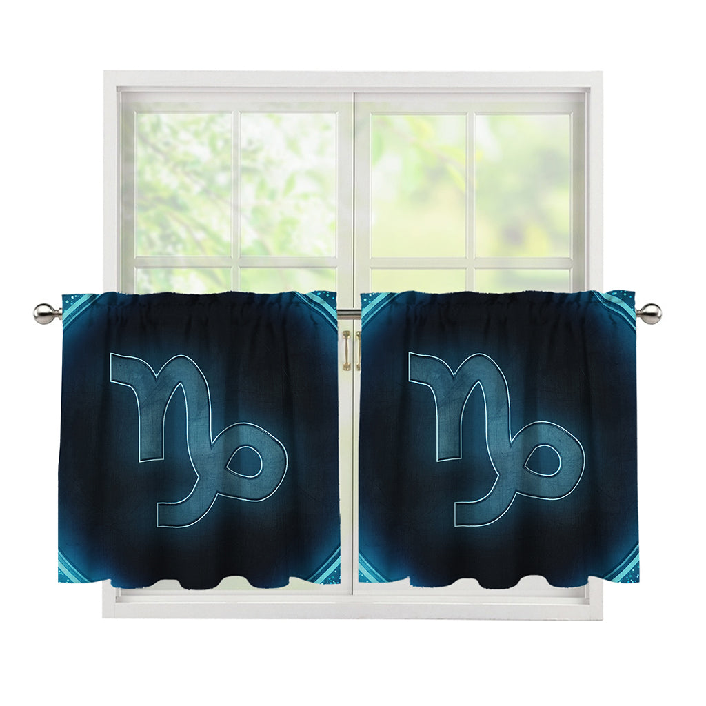 Blue Capricorn Zodiac Sign Print Tier Curtains