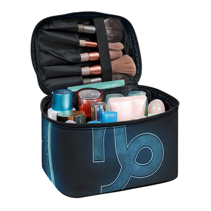 Blue Capricorn Zodiac Sign Print Travel Makeup Bag