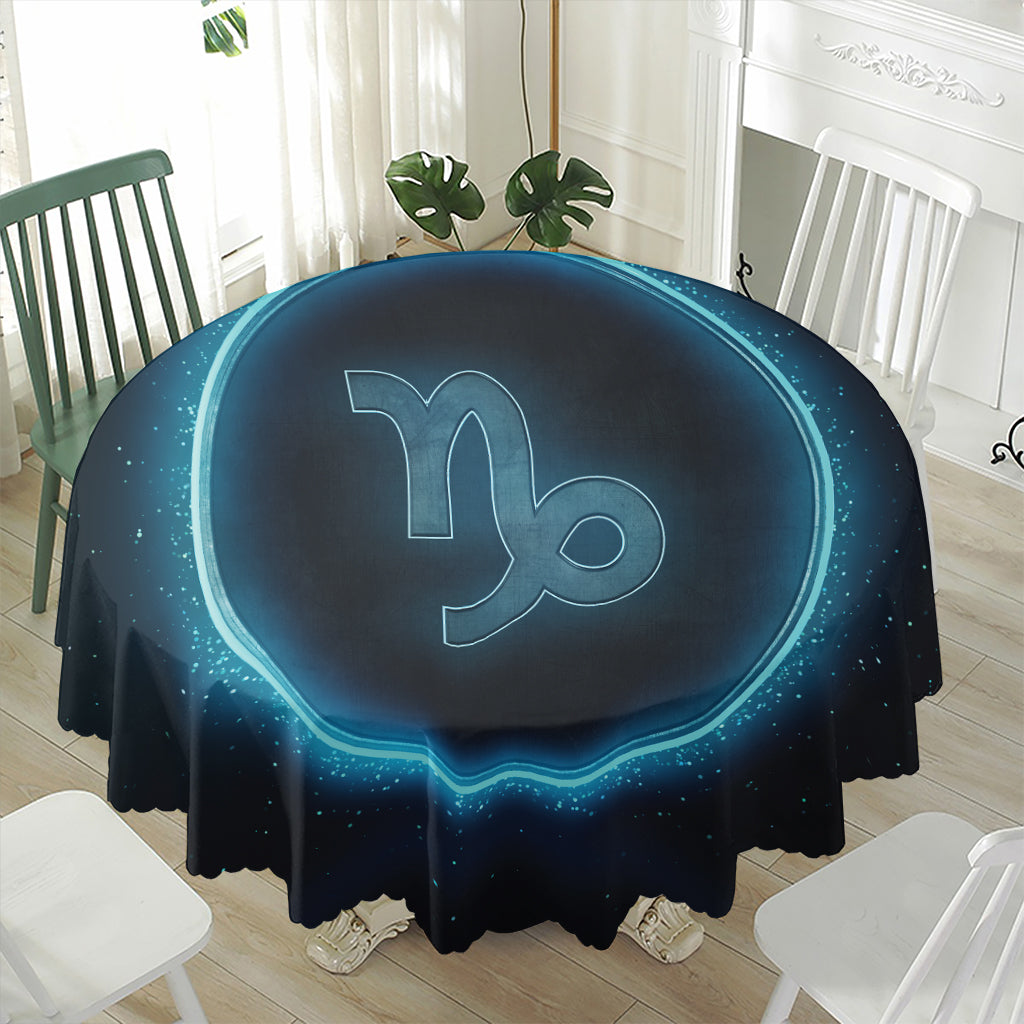 Blue Capricorn Zodiac Sign Print Waterproof Round Tablecloth