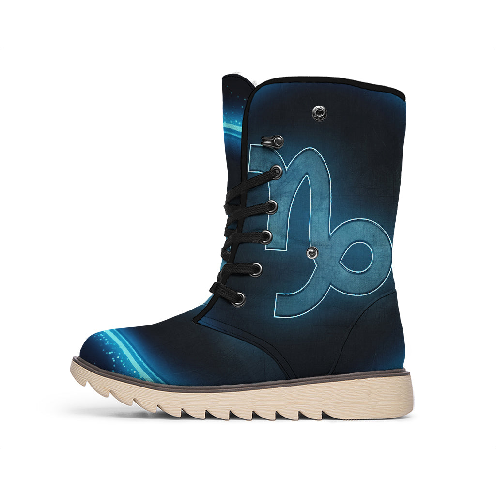 Blue Capricorn Zodiac Sign Print Winter Boots