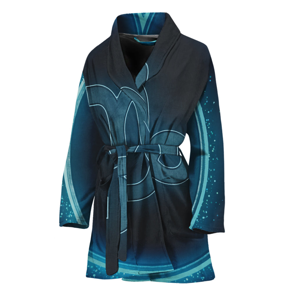Blue Capricorn Zodiac Sign Print Women's Bathrobe