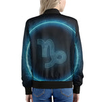 Blue Capricorn Zodiac Sign Print Women's Bomber Jacket