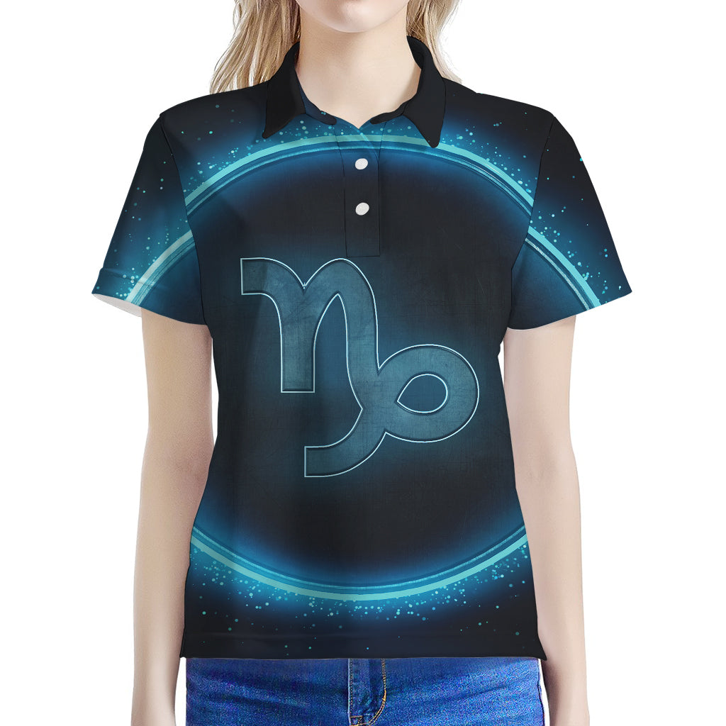 Blue Capricorn Zodiac Sign Print Women's Polo Shirt