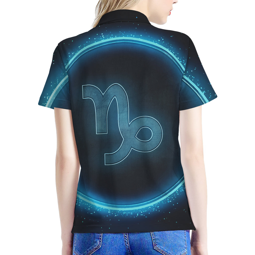 Blue Capricorn Zodiac Sign Print Women's Polo Shirt