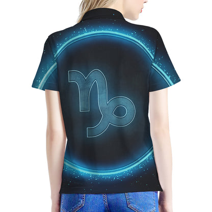 Blue Capricorn Zodiac Sign Print Women's Polo Shirt