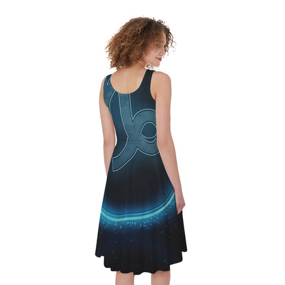 Blue Capricorn Zodiac Sign Print Women's Sleeveless Dress