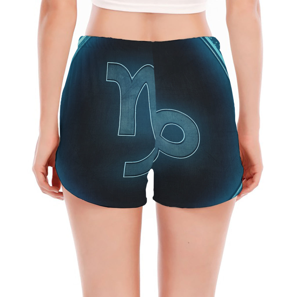 Blue Capricorn Zodiac Sign Print Women's Split Running Shorts