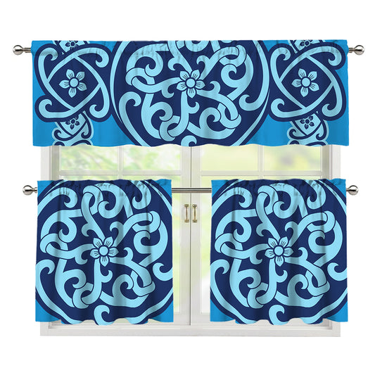 Blue Celtic Symbol Print 3 Piece Kitchen Curtains
