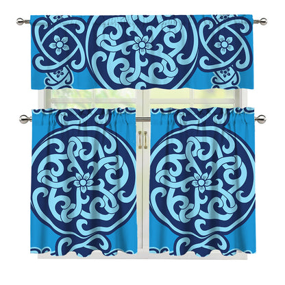 Blue Celtic Symbol Print 3 Piece Kitchen Curtains