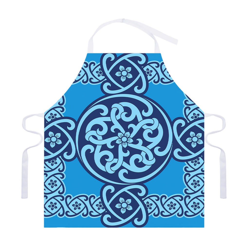 Blue Celtic Symbol Print Adjustable Apron