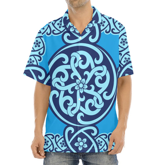 Blue Celtic Symbol Print Aloha Shirt