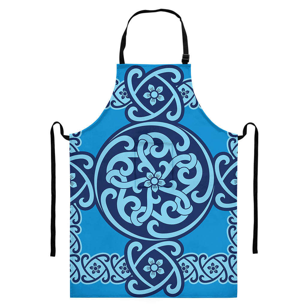 Blue Celtic Symbol Print Bib Apron With Pocket