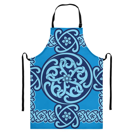 Blue Celtic Symbol Print Bib Apron With Pocket