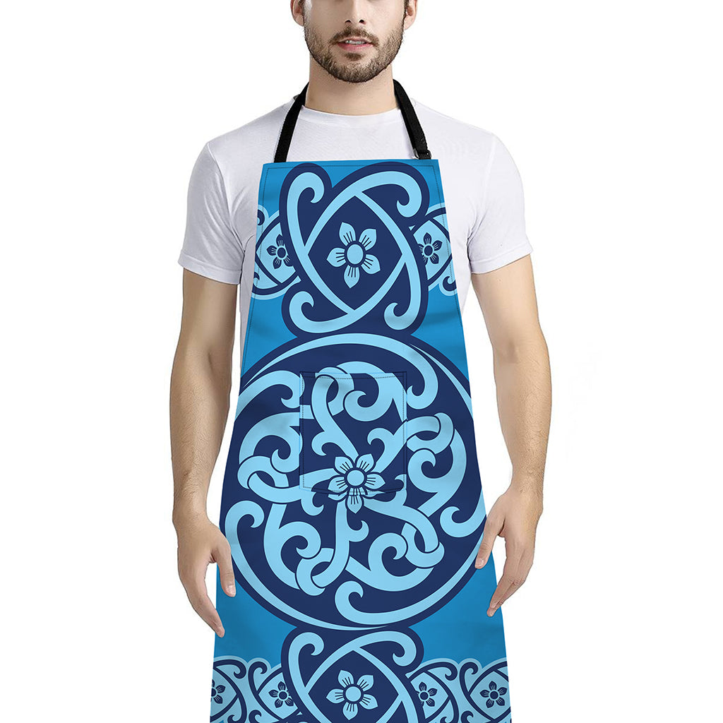 Blue Celtic Symbol Print Bib Apron With Pocket