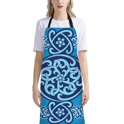 Blue Celtic Symbol Print Bib Apron With Pocket