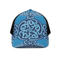 Blue Celtic Symbol Print Black Mesh Trucker Hat