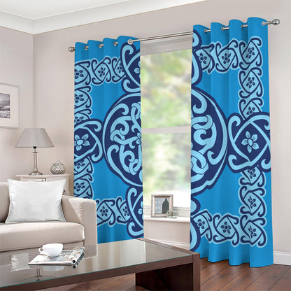 Blue Celtic Symbol Print Blackout Grommet Curtains