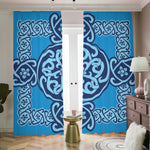 Blue Celtic Symbol Print Blackout Pencil Pleat Curtains