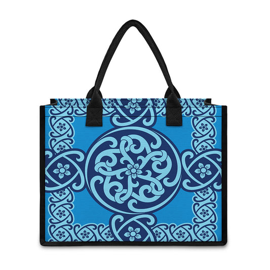 Blue Celtic Symbol Print Canvas Tote Bag