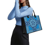 Blue Celtic Symbol Print Canvas Tote Bag
