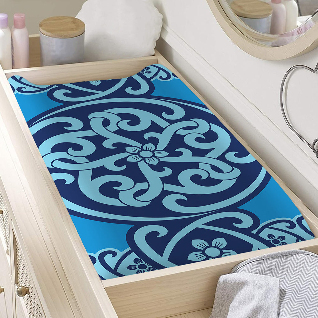 Blue Celtic Symbol Print Changing Pad Cover