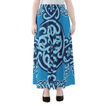 Blue Celtic Symbol Print Chiffon Maxi Skirt