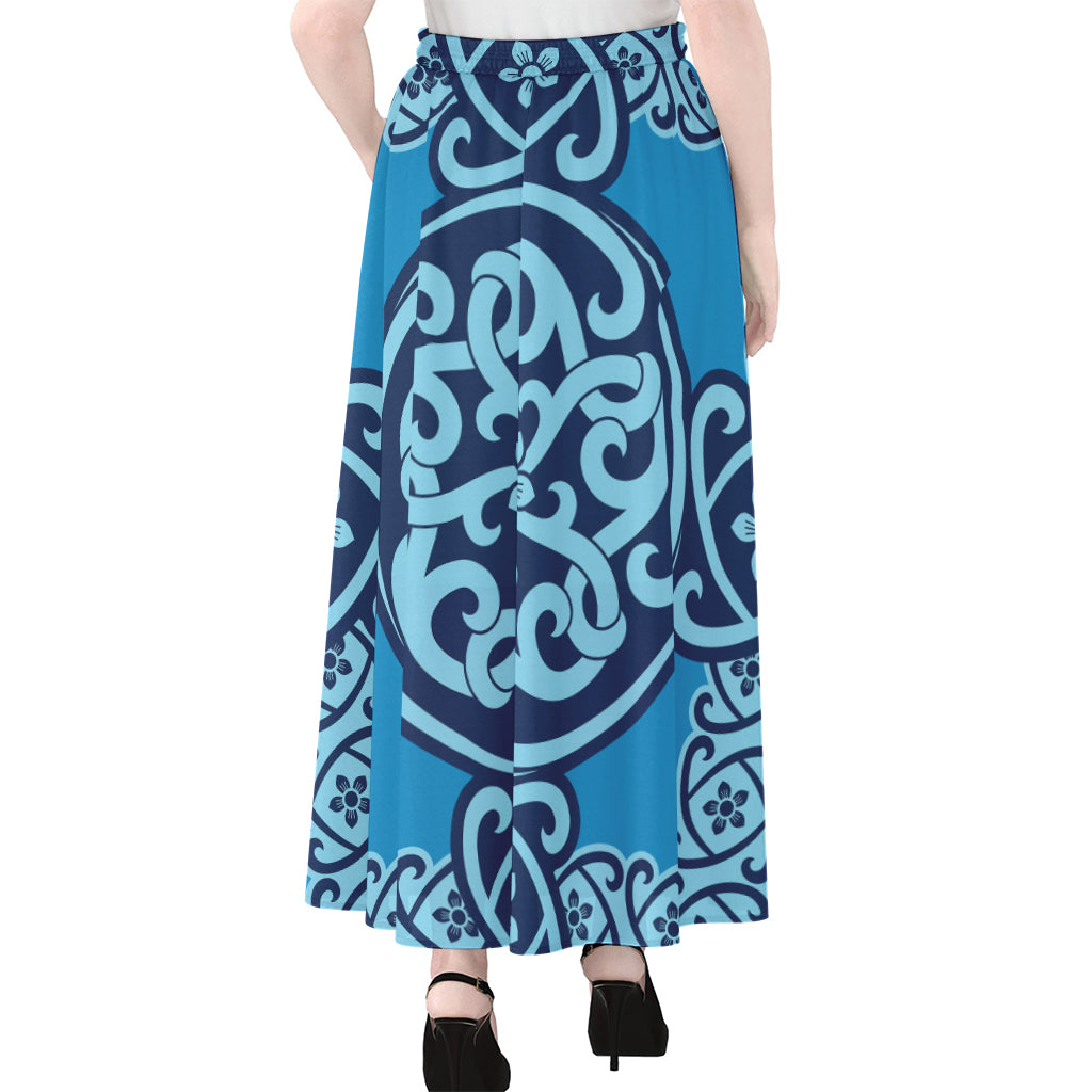 Blue Celtic Symbol Print Chiffon Maxi Skirt